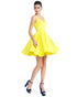 2019 Yellow Satin Homecoming Dresses V-Neck Sexy Short Cocktail Dress